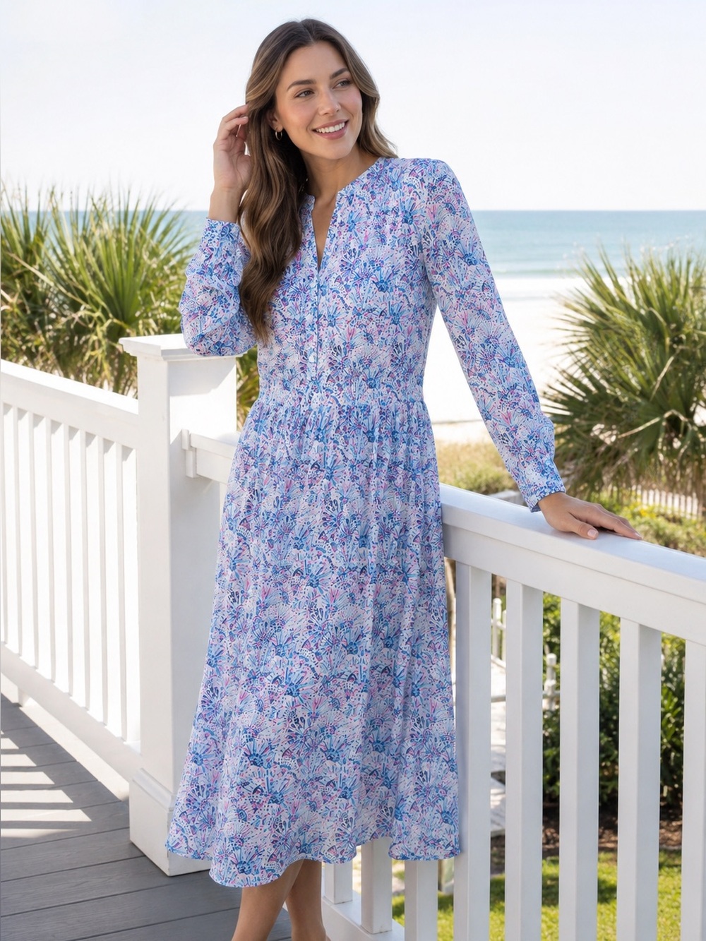 Simply Southern Sheer Cover Up Dress Women’s Medium Blue Pink Floral